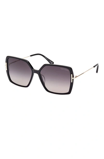 Tom Ford Joanna 59mm Gradient Polarized Butterfly Sunglasses In Shiny Black Rose Gold / Smoke