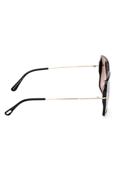 Tom Ford Joanna 59mm Gradient Polarized Butterfly Sunglasses In Shiny Black Rose Gold / Smoke
