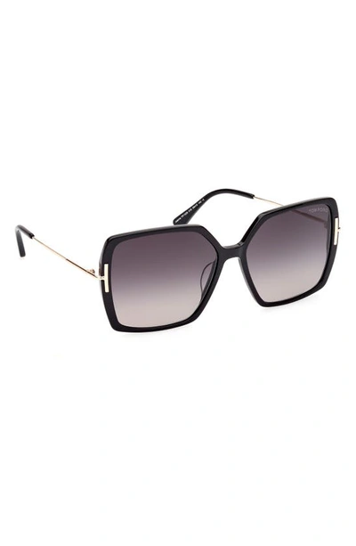 Tom Ford Joanna 59mm Gradient Polarized Butterfly Sunglasses In Shiny Black Rose Gold / Smoke