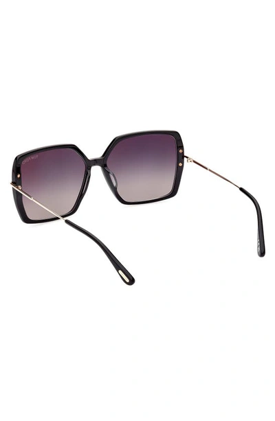 Tom Ford Joanna 59mm Gradient Polarized Butterfly Sunglasses In Shiny Black Rose Gold / Smoke