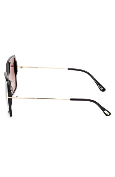 Tom Ford Joanna 59mm Gradient Polarized Butterfly Sunglasses In Shiny Black Rose Gold / Smoke