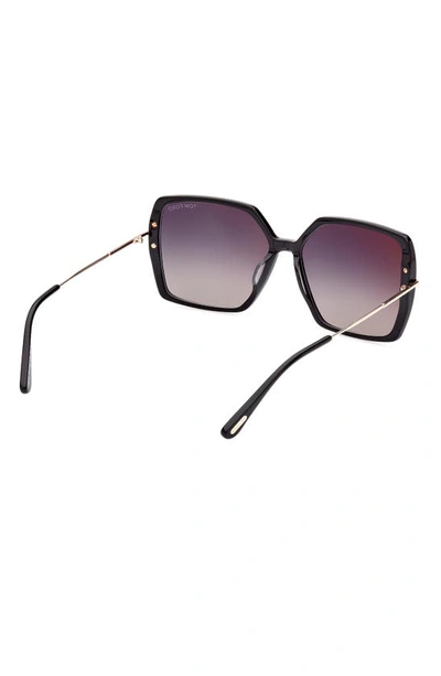 Tom Ford Joanna 59mm Gradient Polarized Butterfly Sunglasses In Shiny Black Rose Gold / Smoke
