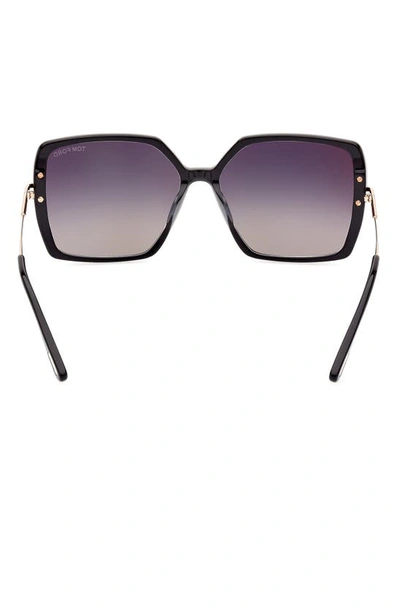 Tom Ford Joanna 59mm Gradient Polarized Butterfly Sunglasses In Shiny Black Rose Gold / Smoke
