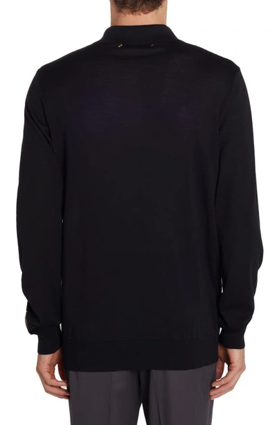 Shop Golden Goose Logo Patch Long Sleeve Virgin Wool Sweater Polo In Black