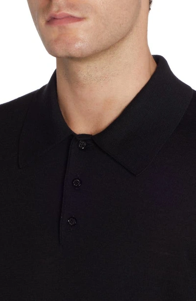 Shop Golden Goose Logo Patch Long Sleeve Virgin Wool Sweater Polo In Black