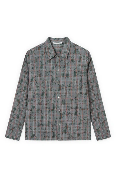 Shop Wood Wood David Swirl Grid Cotton Button-up Shirt In Dark Green Aop