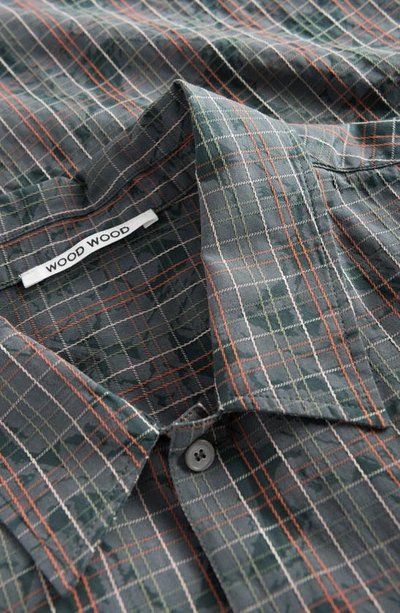 Shop Wood Wood David Swirl Grid Cotton Button-up Shirt In Dark Green Aop
