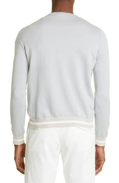 Eleventy Sea Island Cotton Crewneck Sweater In Light Blue - Sand - White