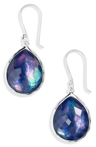 Ippolita Sterling Silver Rock Candy Mother-of-pearl, Lapis & Clear Quartz Crystal Triplet Drop Earrings In Lapis