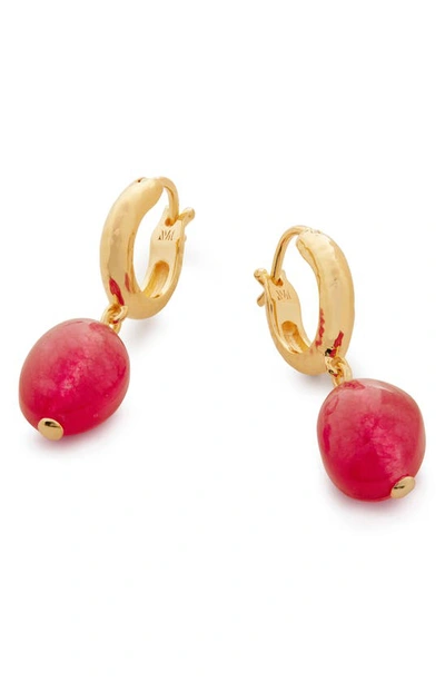 Shop Monica Vinader Rio Stone Huggie Drop Earrings In 18ct Gold Vermeil - Pink