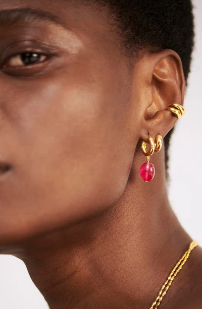 Shop Monica Vinader Rio Stone Huggie Drop Earrings In 18ct Gold Vermeil - Pink