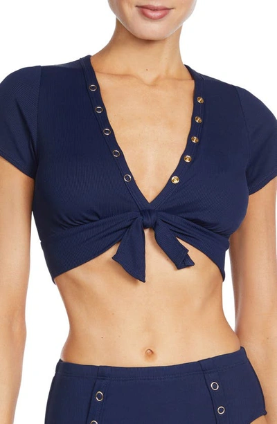Shop Robin Piccone Amy Crop Bikini Top In Navy