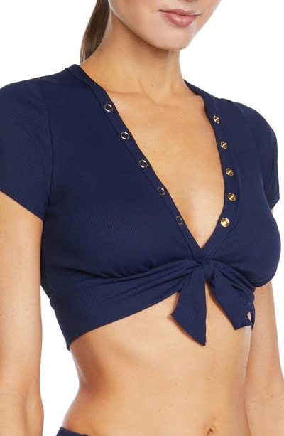 Shop Robin Piccone Amy Crop Bikini Top In Navy