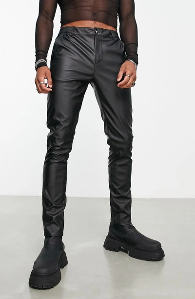 Shop Asos Design Faux Leather Skinny Trousers In Black
