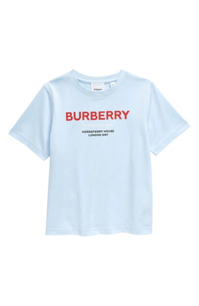 Shop Burberry Kids' Cedar Horseferry Logo Cotton Graphic Tee In Pale Blue
