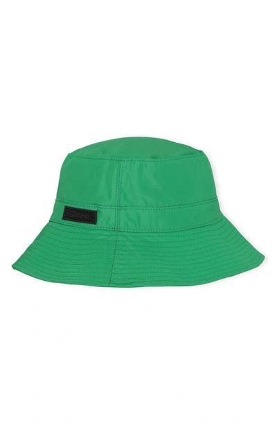 Shop Ganni Logo Patch Recycled Polyester Tech Bucket Hat In Kelly Green