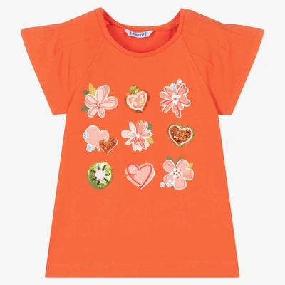 Shop Mayoral Girls Orange Floral Print T-shirt