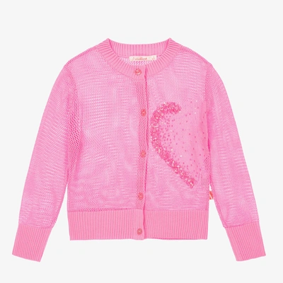 Shop Billieblush Girls Pink Sequin Heart Knit Cardigan