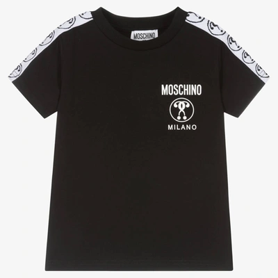 Shop Moschino Kid-teen Black Cotton Logo Tape T-shirt