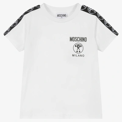 Shop Moschino Kid-teen White Cotton Logo Tape T-shirt