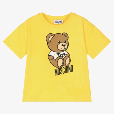 Shop Moschino Kid-teen Yellow Cotton Teddy Bear Logo T-shirt