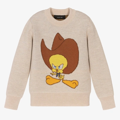 Shop Alanui Beige Looney Tunes Wool Sweater