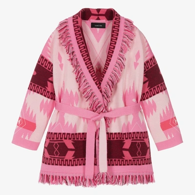 Shop Alanui Pink & Red Wool Icon Cardigan