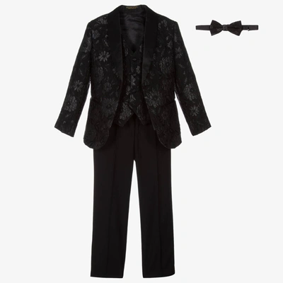 Shop Romano Boys Black Floral Jacquard Suit