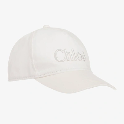 Shop Chloé Teen Girls Ivory Cotton Logo Cap