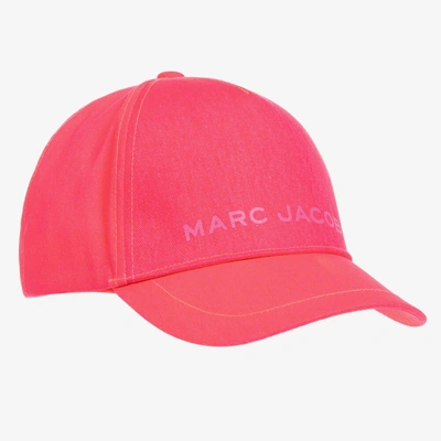 Shop Marc Jacobs Neon Pink Cotton Canvas Logo Cap