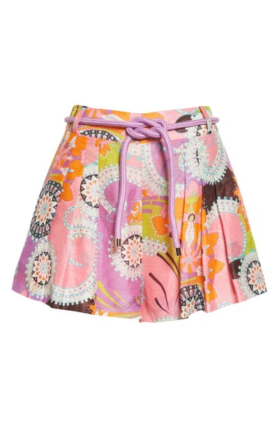 Shop Alexis Costa Linen & Silk Shorts In Multicolor Purple/ Pink