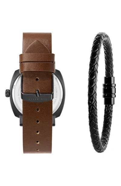 Shop Ted Baker Caine Leather Strap Watch & Bracelet Set, 42mm In Black/ Black/ Brown