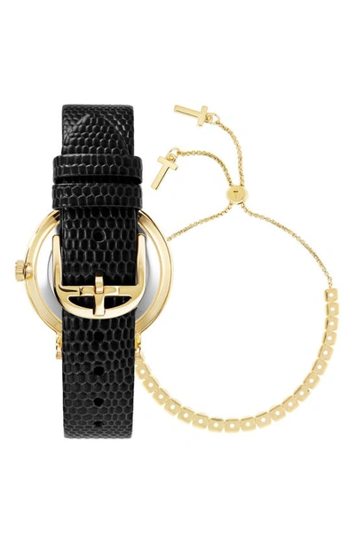 Shop Ted Baker Phylipa Leather Strap Watch & Bracelet Set, 34mm In Yellow Gold/ Black/ Black