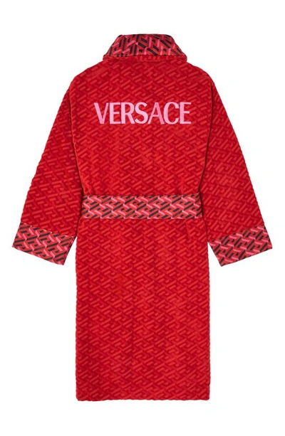 Shop Versace Gender Inclusive La Greca Terry Cloth Bathrobe In Red Tones