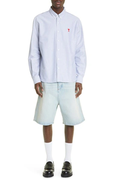 Shop Ami Alexandre Mattiussi Alex Fit Denim Shorts In Bleached Blue / 448