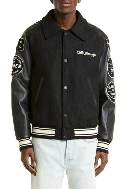 Shop Golden Goose Golden Dreamers Wool & Leather Letterman's Jacket In Black