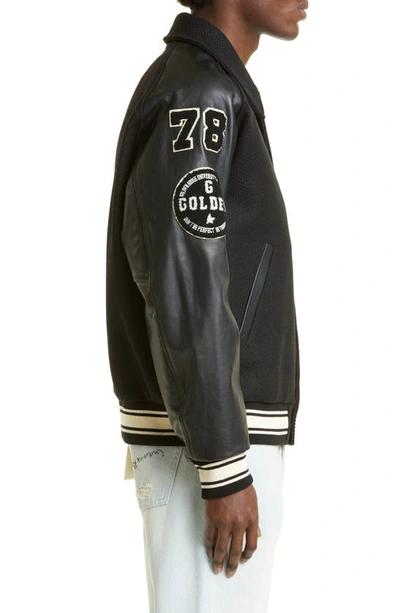 Shop Golden Goose Golden Dreamers Wool & Leather Letterman's Jacket In Black