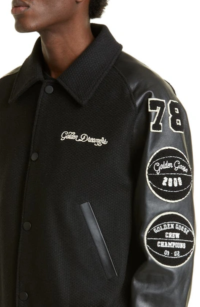 Shop Golden Goose Golden Dreamers Wool & Leather Letterman's Jacket In Black