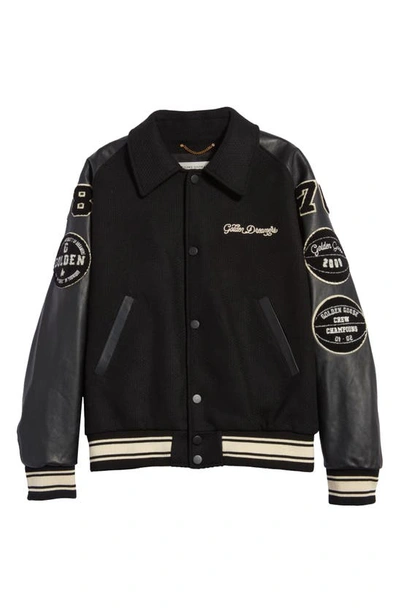 Shop Golden Goose Golden Dreamers Wool & Leather Letterman's Jacket In Black