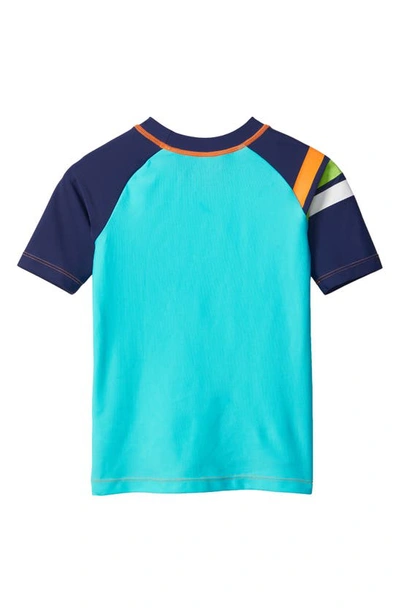 Shop Hatley Kids' Turtle Stripes Rashguard Top In Blue Curacao