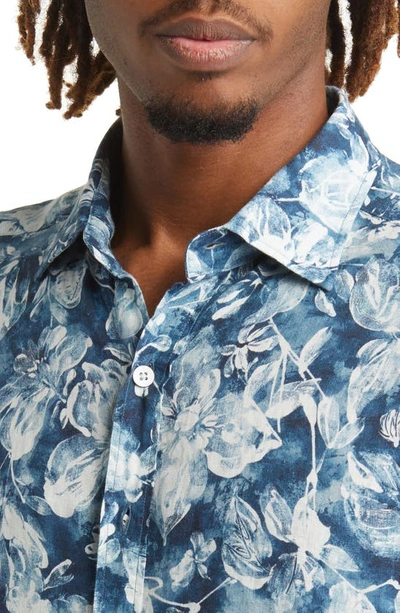 Shop Rodd & Gunn Mount Hutt Sports Fit Floral Short Sleeve Linen Button-up Shirt In Dark Teal