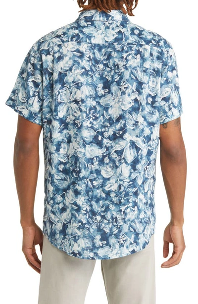 Shop Rodd & Gunn Mount Hutt Sports Fit Floral Short Sleeve Linen Button-up Shirt In Dark Teal
