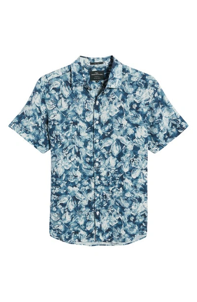 Shop Rodd & Gunn Mount Hutt Sports Fit Floral Short Sleeve Linen Button-up Shirt In Dark Teal