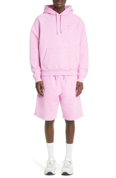 Shop Ami Alexandre Mattiussi Ami De Coeur Logo Embroidered Sweat Shorts In Candy Pink/ Candy Pink