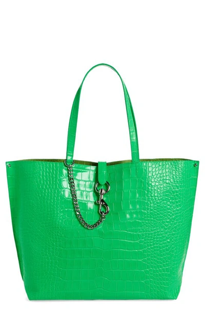 Shop Rebecca Minkoff Large Megan Soft Croc Embossed Leather Tote In Neon Green