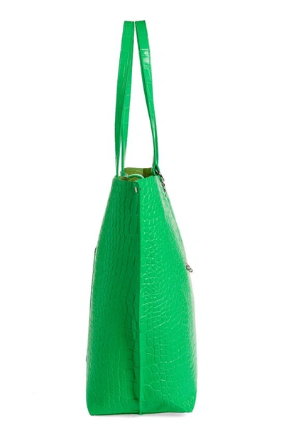 Shop Rebecca Minkoff Large Megan Soft Croc Embossed Leather Tote In Neon Green