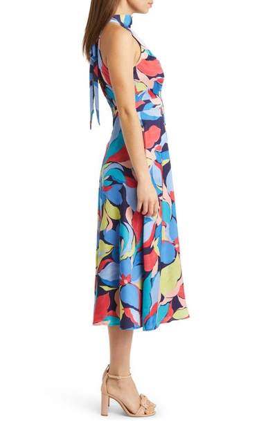 Shop Tahari Asl Floral Print Sleeveless Midi Dress In Navy Sky