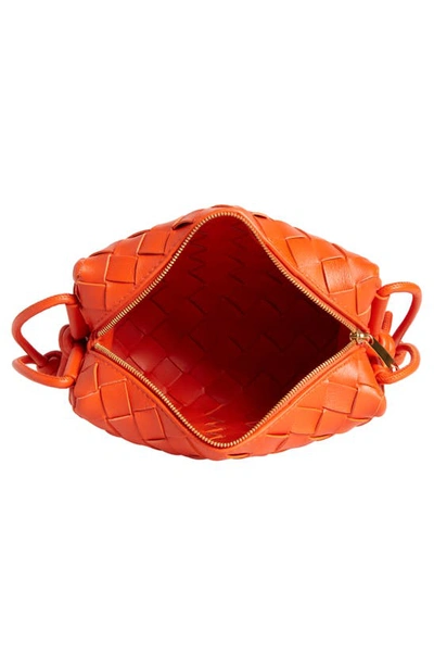 Shop Bottega Veneta Small Intrecciato Leather Crossbody Bag In 7642 Orange-gold