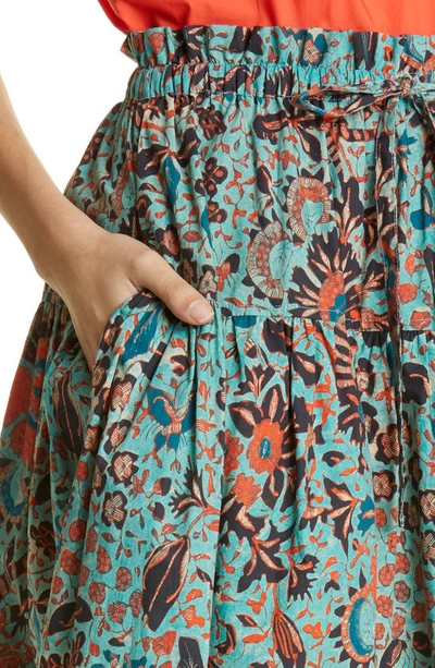 Shop Ulla Johnson Fernanda Printed Tiered Skirt In Jade