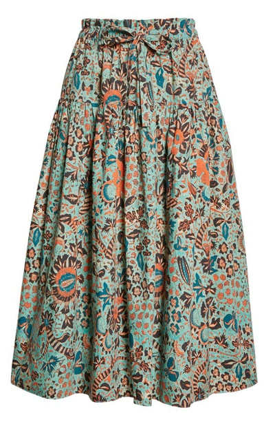 Shop Ulla Johnson Fernanda Printed Tiered Skirt In Jade